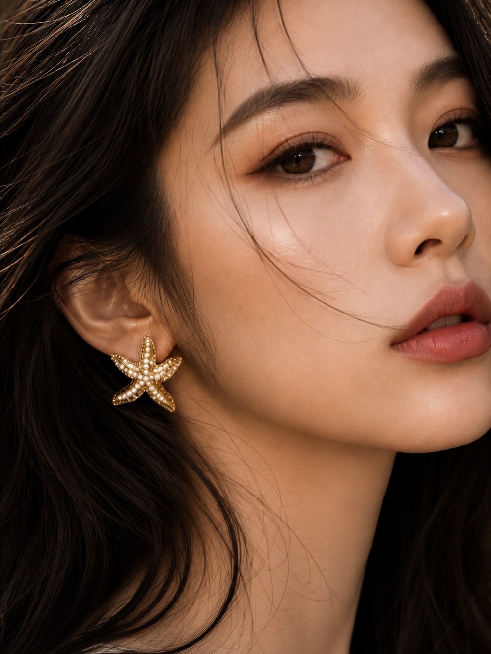 Gold plated and Pearl Starfish Drop Earrings - Picture 2 of 9